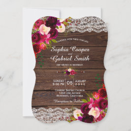Invitación Floral de encaje rústico de Borgoña | Boda en Barn