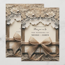 Floral de Encaje Vintage Arpillera Lazo Boda Rústi