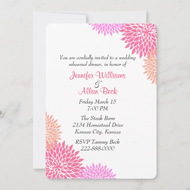 Invitación floral de encargo de la cena del ensayo (Anverso)