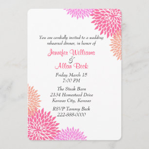Invitación floral de encargo de la cena del ensayo