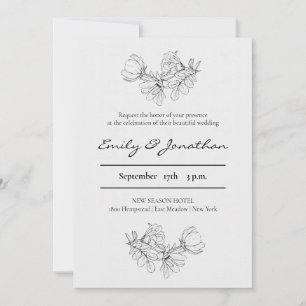 Invitación Floral de esbozo de lápiz   BODA MINIMALISTA