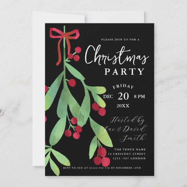 Invitación Floral de escritura moderna Mistletoe navidad navi (Anverso)