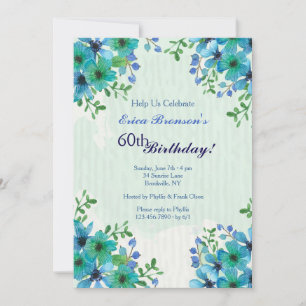 Invitación floral de esquina azul