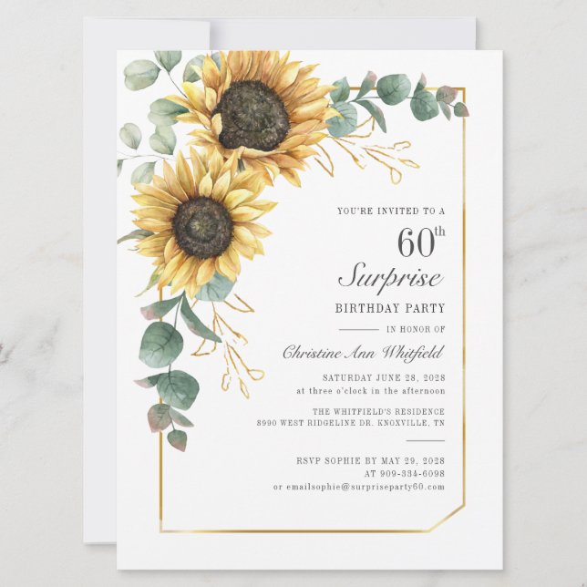 Invitación Floral de flores de girasol moderno cumpleaños núm (Anverso)