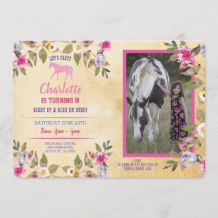 Invitación floral de flores de pony rosa para fies