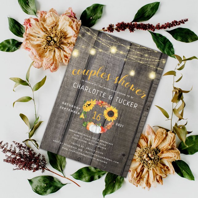 Invitación Floral de flores rusas Wreath Barnwood Ducha (Subido por el creador)