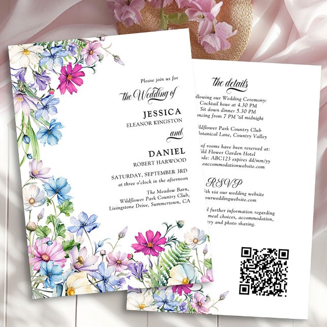 Invitación Floral de flores silvestres en un Boda (All in One Wildflower Garden Wedding Invitation by Darling & May)