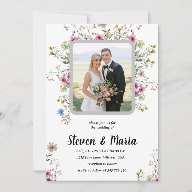 Invitación floral de foto personalizado (Anverso)