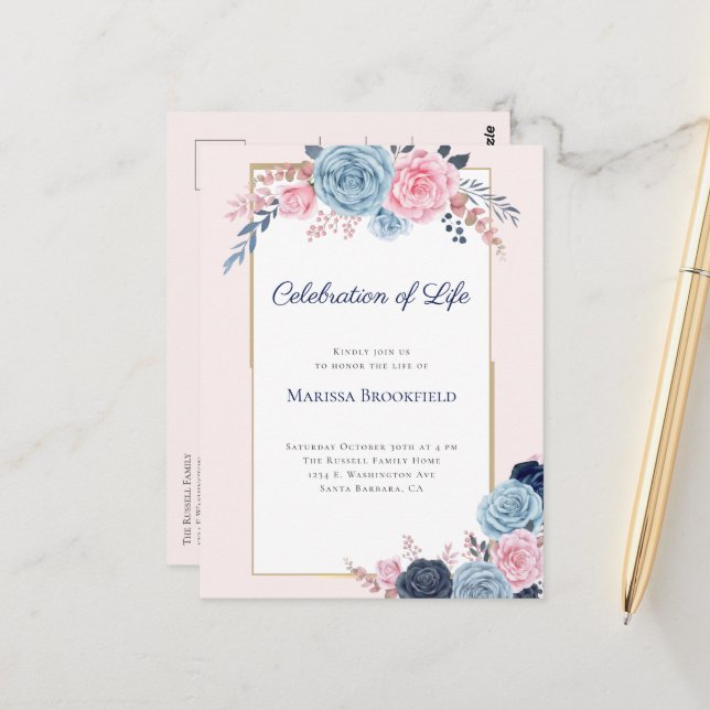 Invitación floral de funeral para Celebración de l (Anverso/Reverso In Situ)