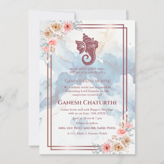 Invitación Floral de Ganesh Chaturthi Puja (Anverso)