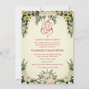 Invitación Floral de Ganesh Chaturthi Puja