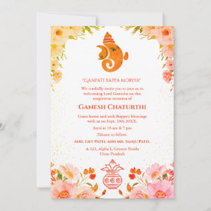 Invitación Floral de Ganesh Chaturthi Puja