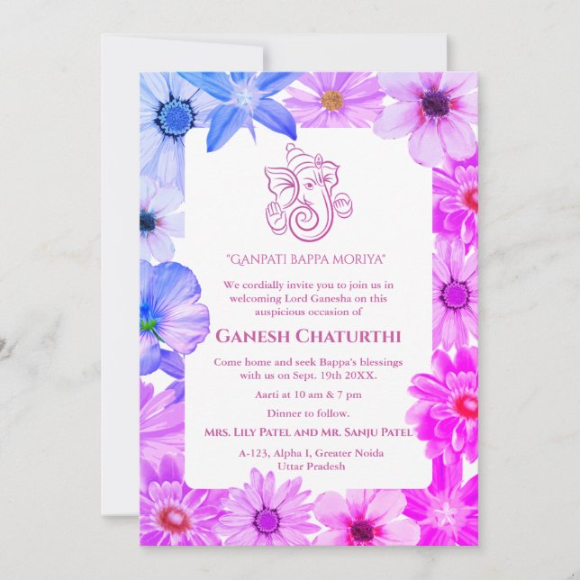 Invitación Floral de Ganesh Chaturthi Puja (Anverso)