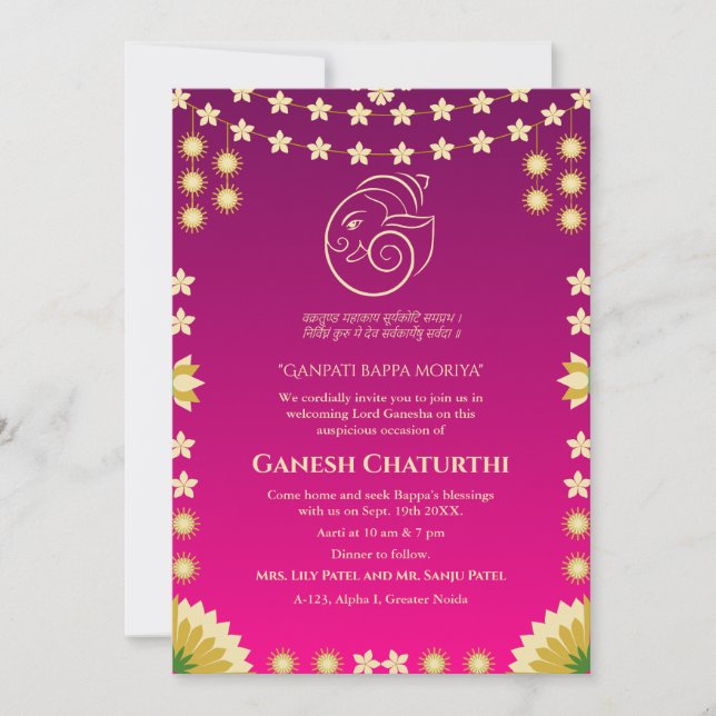 Invitación Floral de Ganesh Chaturthi Puja (Anverso)