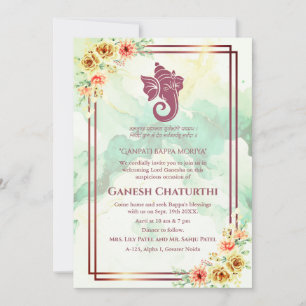 Invitación Floral de Ganesh Chaturthi Puja