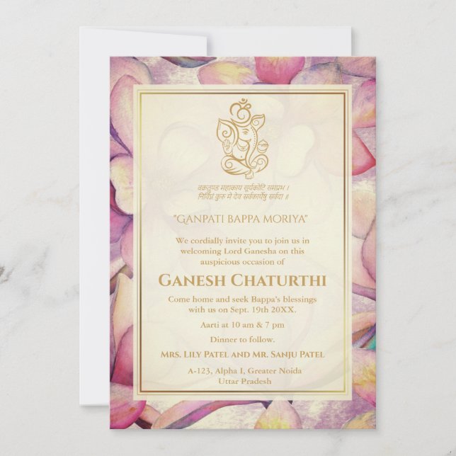 Invitación Floral de Ganesh Chaturthi Puja (Anverso)