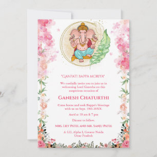 Invitación Floral de Ganesh Chaturthi Puja