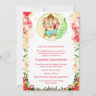 Invitación Floral de Ganesh Chaturthi Puja