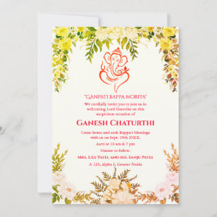 Invitación Floral de Ganesh Chaturthi Puja
