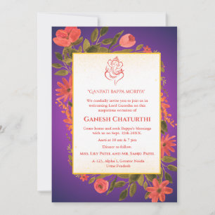 Invitación Floral de Ganesh Chaturthi Puja