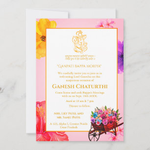 Invitación Floral de Ganesh Chaturthi Puja