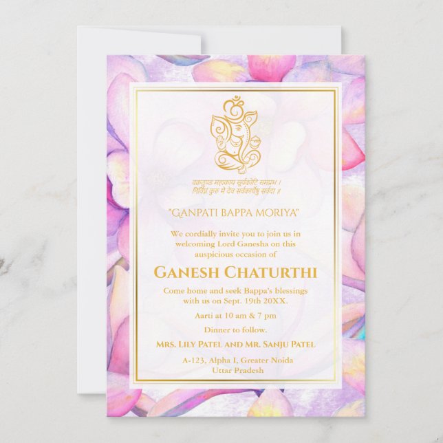 Invitación Floral de Ganesh Chaturthi Puja (Anverso)
