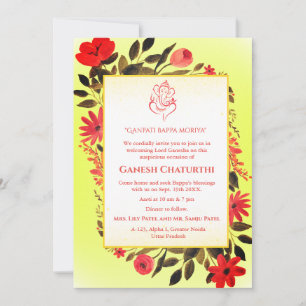 Invitación Floral de Ganesh Chaturthi Puja
