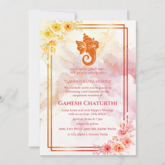 Invitación Floral de Ganesh Chaturthi Puja
