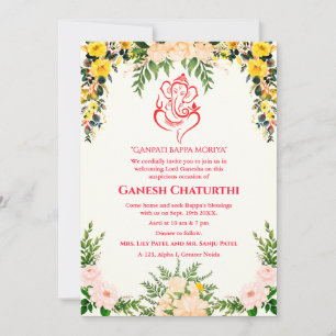 Invitación Floral de Ganesh Chaturthi Puja