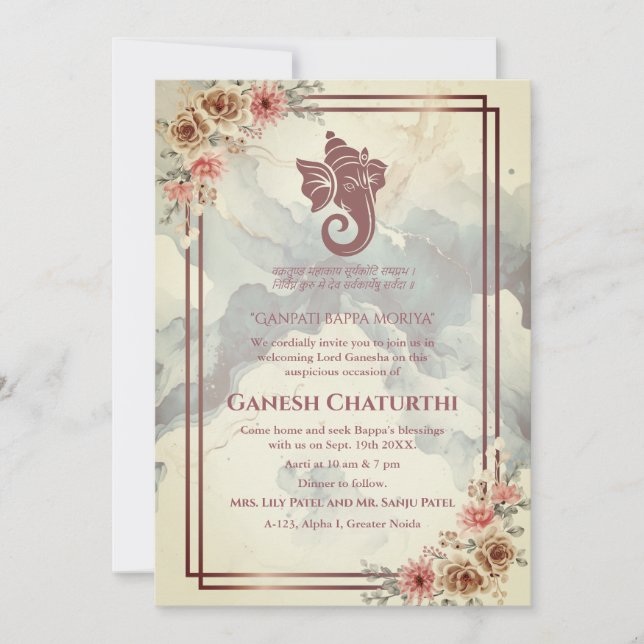 Invitación Floral de Ganesh Chaturthi Puja (Anverso)
