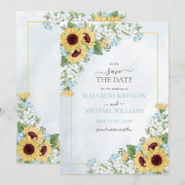 Invitación Floral de girasol azul y agitado en Rusia salvan l