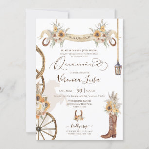 Invitación Floral de girasol Boho Charro Quinceanera Rustic