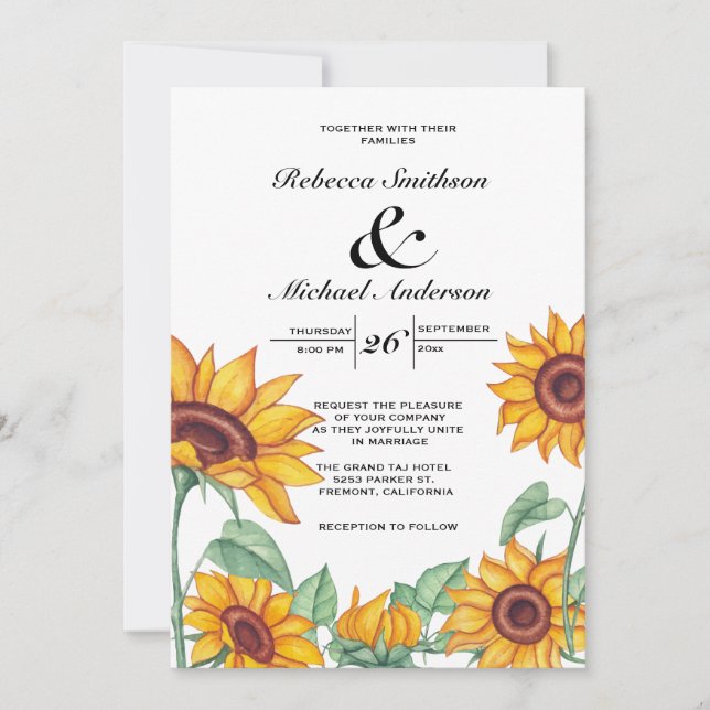 Invitación Floral de girasol Botánico (Anverso)