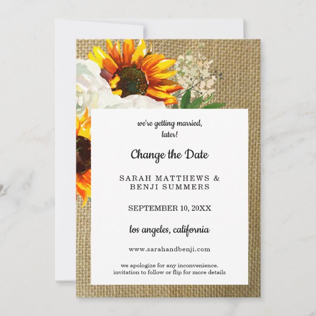 Invitación Floral de girasol cambia los detalles de la fecha (Anverso)