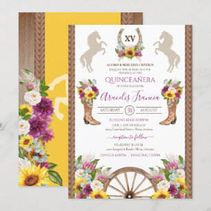Invitación Floral de girasol Charro Quinceanera