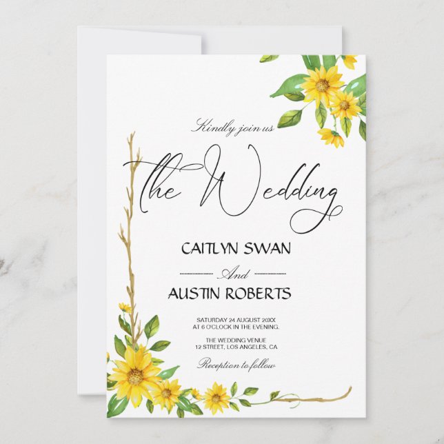 Invitación Floral de girasol elegante y moderna (Anverso)