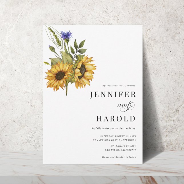 Invitación Floral de girasol llanura mínima en un Boda (Subido por el creador)