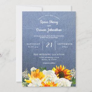 Invitación Floral de girasol y rosa blanca en Jean Boda