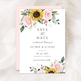 Invitación Floral de girasoles Rubor Greenery Save the Date