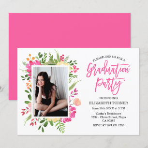 Invitación Floral de graduación por mano de foto personalizad