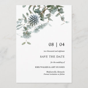 Invitación Floral de guijarros azules rusos salvan la fecha