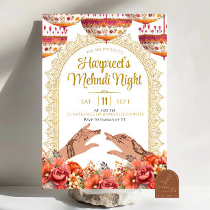 Invitación floral de henna Mendhi de rosa Marygold