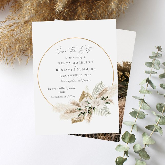 Invitación Floral de hierba de Boho Palm Pampas salva la foto (Subido por el creador)