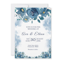 Invitación floral de humo azul marino temperamenta