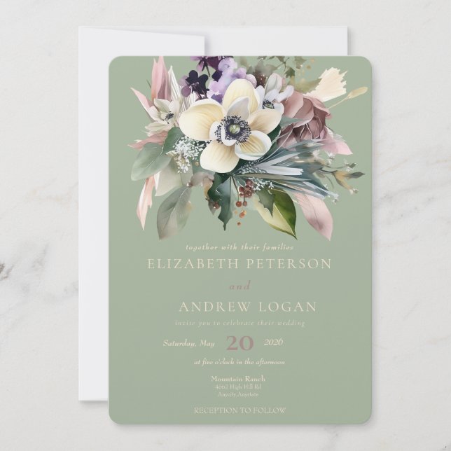 Invitación Floral de Invierno | Boda de Vacaciones (Anverso)