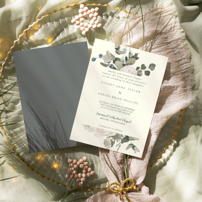 Invitación Floral de invierno | Boda tradicional de marfil (Subido por el creador)