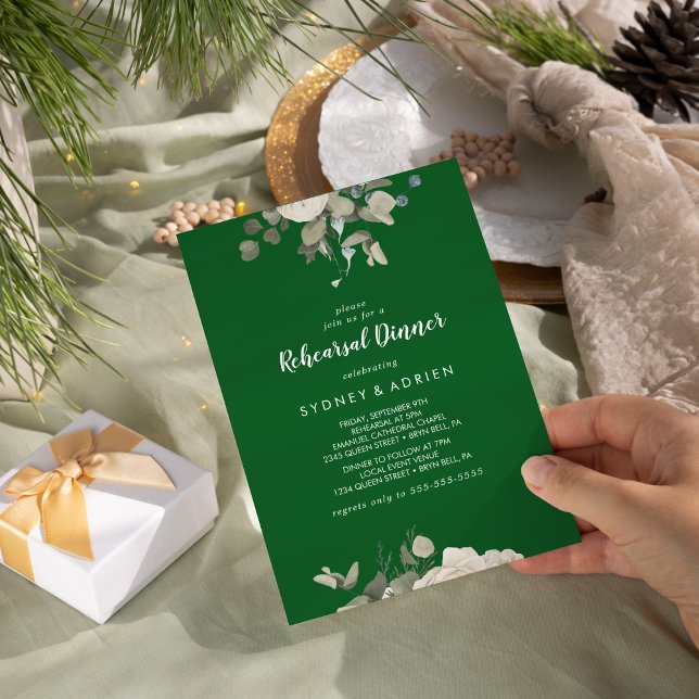 Invitación Floral de invierno|Cena de ensayo verde (Subido por el creador)