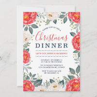 Floral de invierno de marfil rojo | Cena de Navida