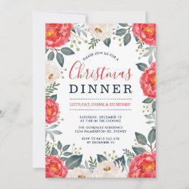 Invitación Floral de invierno de marfil rojo | Cena de Navida