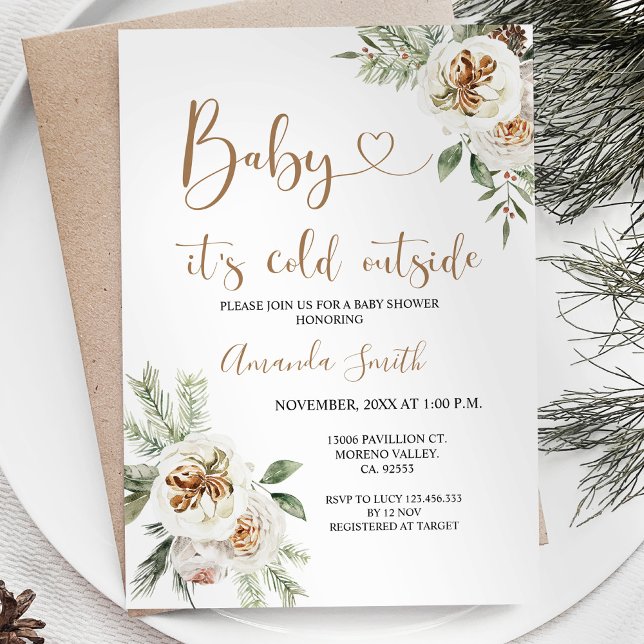 Invitación Floral de invierno hace frío fuera de Baby Shower (Subido por el creador)
